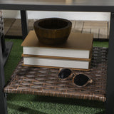 Ensemble de 3 chaises à bascule Outsunny avec coussins, ensemble bistro en osier, bleu foncé