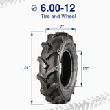 Pneu de tracteur agricole MaxAuto 6.00-12 pour remplacement Kubota série 7100 H167, 2 pièces