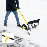 Pelle à neige avec roues Outvita, chasse-neige de 29 po de large et 18 po de long, angle et hauteur réglables, poignée rembourrée, outil de déneigement efficace pour allée ou trottoir (jaune)