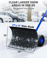 Pelle à neige avec roues Outvita, chasse-neige de 29 po de large et 18 po de long, angle et hauteur réglables, poignée rembourrée, outil de déneigement efficace pour allée ou trottoir (jaune)