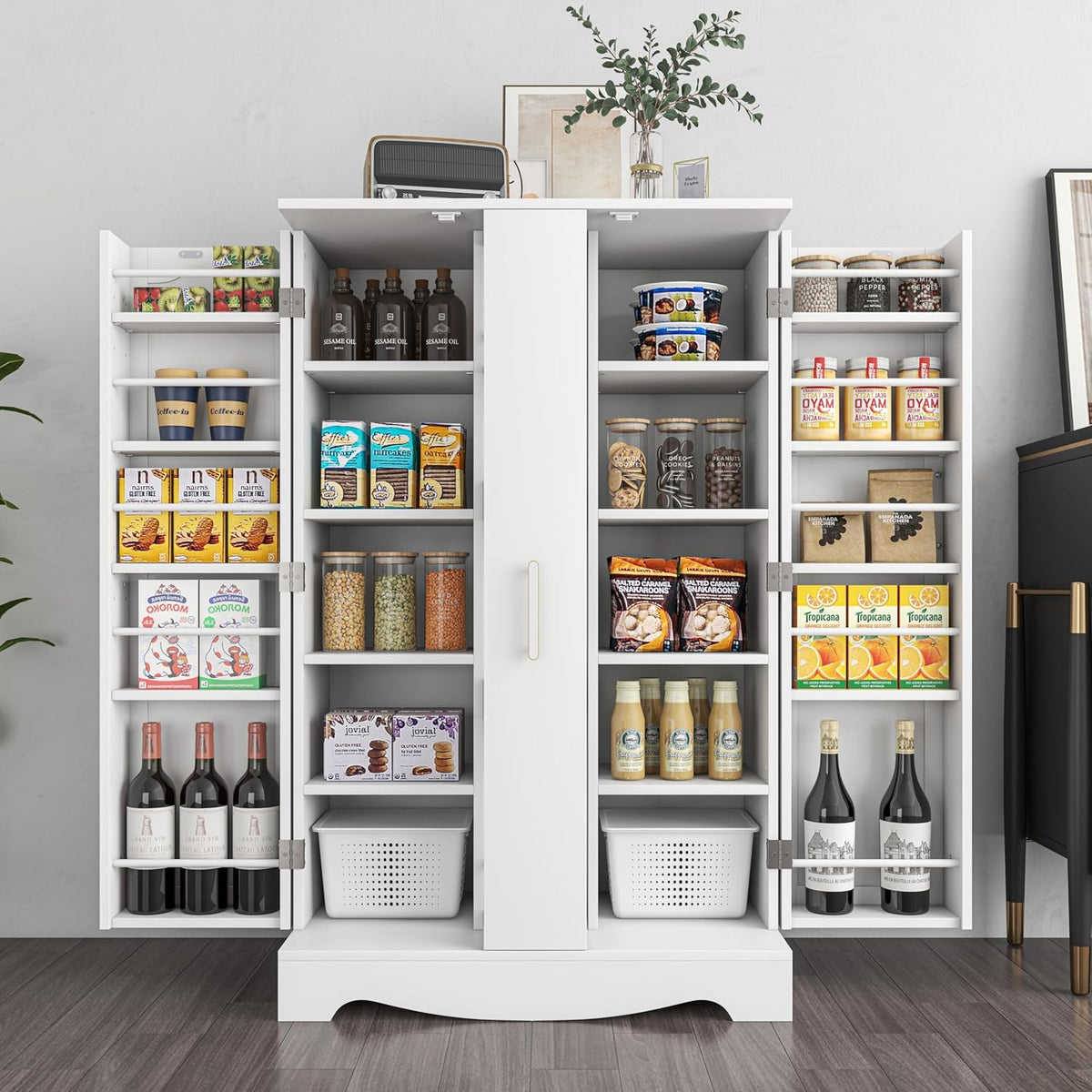 Armoire de cuisine 47 po avec tiroir, garde-manger avec étagères réglables, armoire de rangement de cuisine blanche, buffet pour salle à manger ou bureau à domicile