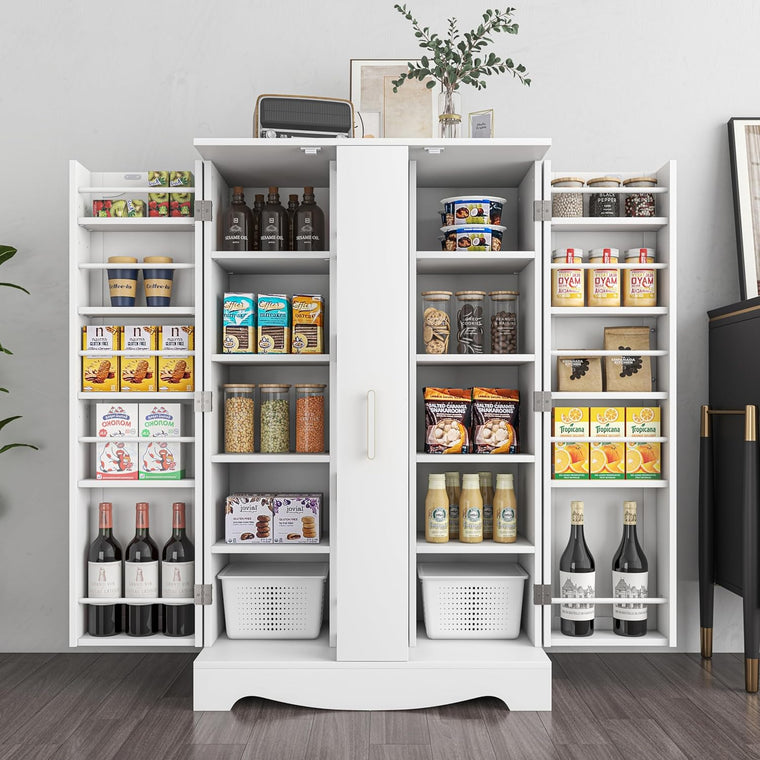 Armoire de cuisine 47 po avec tiroir, garde-manger avec étagères réglables, armoire de rangement de cuisine blanche, buffet pour salle à manger ou bureau à domicile