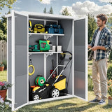 Abri de jardin extérieur en résine DWVO 1,5 x 0,9 m avec plancher, abri de rangement verrouillable et étanche avec fenêtre, rangement d'outils en plastique pour jardin, arrière-cour, terrasse, pelouse, gris