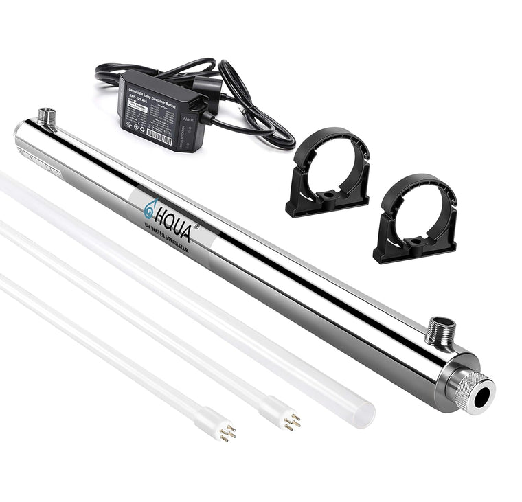 Stérilisateur purificateur d'eau par ultraviolets HQUA-OWS-12 pour toute la maison, 12 GPM, 110 V, 40 W, modèle HQUA-UV-12GPM + 1 tube UV supplémentaire