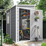 Abri de jardin extérieur en résine DWVO 1,5 x 0,9 m avec plancher, abri de rangement verrouillable et étanche avec fenêtre, rangement d'outils en plastique pour jardin, arrière-cour, terrasse, pelouse, gris