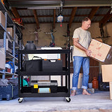 Chariot utilitaire à 3 niveaux Goplus, chariot de service commercial robuste avec roues verrouillables, capacité de charge de 150 kg, poignée ergonomique, chariot de rangement à outils mobile pour entrepôt et garage, noir