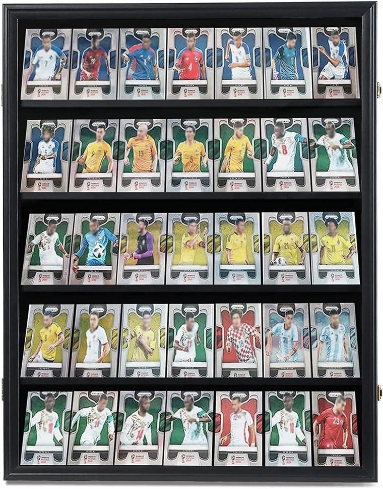 Vitrine pour 35 cartes de sport – Cadre de présentation pour cartes de baseball avec protection anti-UV, vitrine murale verrouillable à vue dégagée pour cartes à collectionner de basket-ball, finition noire