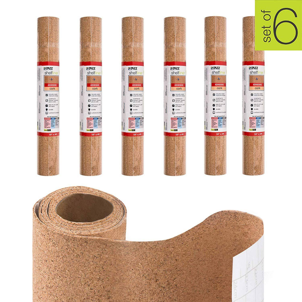Revêtement d'étagère adhésif en liège 18 po x 48 po, ensemble de 6