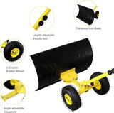 Pelle à neige avec roues Outvita, chasse-neige de 29 po de large et 18 po de long, angle et hauteur réglables, poignée rembourrée, outil de déneigement efficace pour allée ou trottoir (jaune)