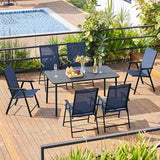 Yaheetech Lot de 4 chaises de salle à manger de patio avec accoudoirs, chaises pliantes d'extérieur avec cadre en métal et dossier pour pelouse, jardin, cour et bord de piscine, noir