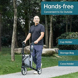 ELENKER Déambulateur à 3 roues pour seniors, rollator à 3 roues avec roues de 10 pouces, déambulateur étroit pour espaces restreints, pliable et compact, idéal pour les voyages, bleu