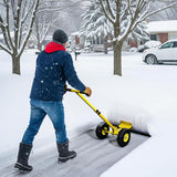 Pelle à neige avec roues Outvita, chasse-neige de 29 po de large et 18 po de long, angle et hauteur réglables, poignée rembourrée, outil de déneigement efficace pour allée ou trottoir (jaune)