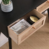 Table console en rotin, tables d'entrée, coiffeuse, commode en rotin, table de canapé en bois style ferme, table d'appoint étroite pour couloir, bureau, vestibule, 31 po (noir)