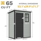 Abri de jardin extérieur en résine DWVO 1,5 x 0,9 m avec plancher, abri de rangement verrouillable et étanche avec fenêtre, rangement d'outils en plastique pour jardin, arrière-cour, terrasse, pelouse, gris
