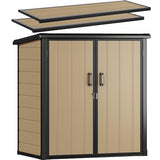 Abri de jardin extérieur en résine DWVO 1,5 x 0,9 m avec plancher, abri de rangement verrouillable et étanche avec fenêtre, rangement d'outils en plastique pour jardin, arrière-cour, terrasse, pelouse, gris