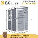 Abri de jardin extérieur en résine DWVO 1,5 x 0,9 m avec plancher, abri de rangement verrouillable et étanche avec fenêtre, rangement d'outils en plastique pour jardin, arrière-cour, terrasse, pelouse, gris
