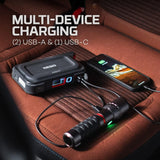 Démarreur de secours, batterie externe et projecteur 3-en-1 NEBO, kit d'urgence portable pour voiture et projecteur de 200 lumens pour rester prêt et en sécurité lors des situations d'urgence sur la route