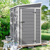 Abri de jardin extérieur en résine DWVO 1,5 x 0,9 m avec plancher, abri de rangement verrouillable et étanche avec fenêtre, rangement d'outils en plastique pour jardin, arrière-cour, terrasse, pelouse, gris