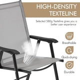 Yaheetech Lot de 4 chaises de salle à manger de patio avec accoudoirs, chaises pliantes d'extérieur avec cadre en métal et dossier pour pelouse, jardin, cour et bord de piscine, noir