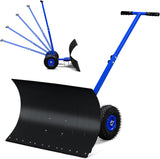 Pelle à neige avec roues Outvita, chasse-neige de 29 po de large et 18 po de long, angle et hauteur réglables, poignée rembourrée, outil de déneigement efficace pour allée ou trottoir (jaune)