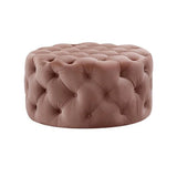 HomeRoots 490621 Pouf cocktail rond capitonné en velours rose poudré et noir 17 x 33 x 33 po