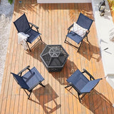 Yaheetech Lot de 4 chaises de salle à manger de patio avec accoudoirs, chaises pliantes d'extérieur avec cadre en métal et dossier pour pelouse, jardin, cour et bord de piscine, noir