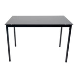 Ensemble de salle à manger 5 pièces, 1 table de cuisine et 4 chaises rembourrées, cadre en métal, plateau en verre trempé, noir