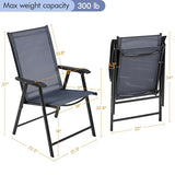 Yaheetech Lot de 4 chaises de salle à manger de patio avec accoudoirs, chaises pliantes d'extérieur avec cadre en métal et dossier pour pelouse, jardin, cour et bord de piscine, noir