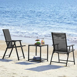 Yaheetech Lot de 4 chaises de salle à manger de patio avec accoudoirs, chaises pliantes d'extérieur avec cadre en métal et dossier pour pelouse, jardin, cour et bord de piscine, noir